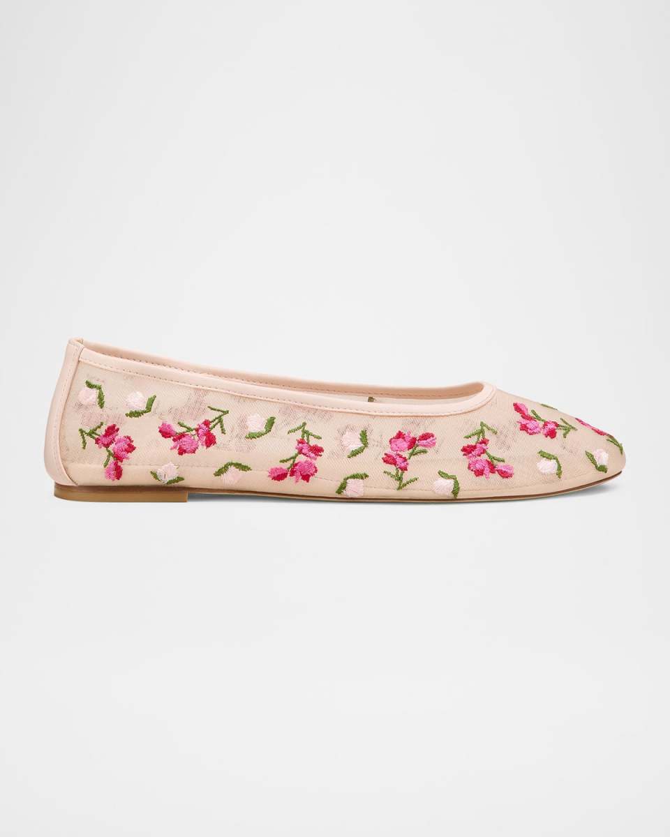 Bareitall Embroidered Mesh Ballerina Flats
